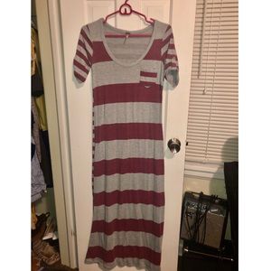 Red-Grey Striped Maxi Dress